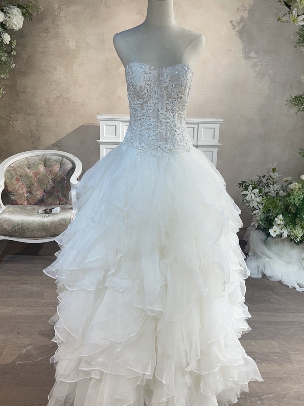 Oleg Cassini CWG568 Ruffle and Lace Wedding Dress